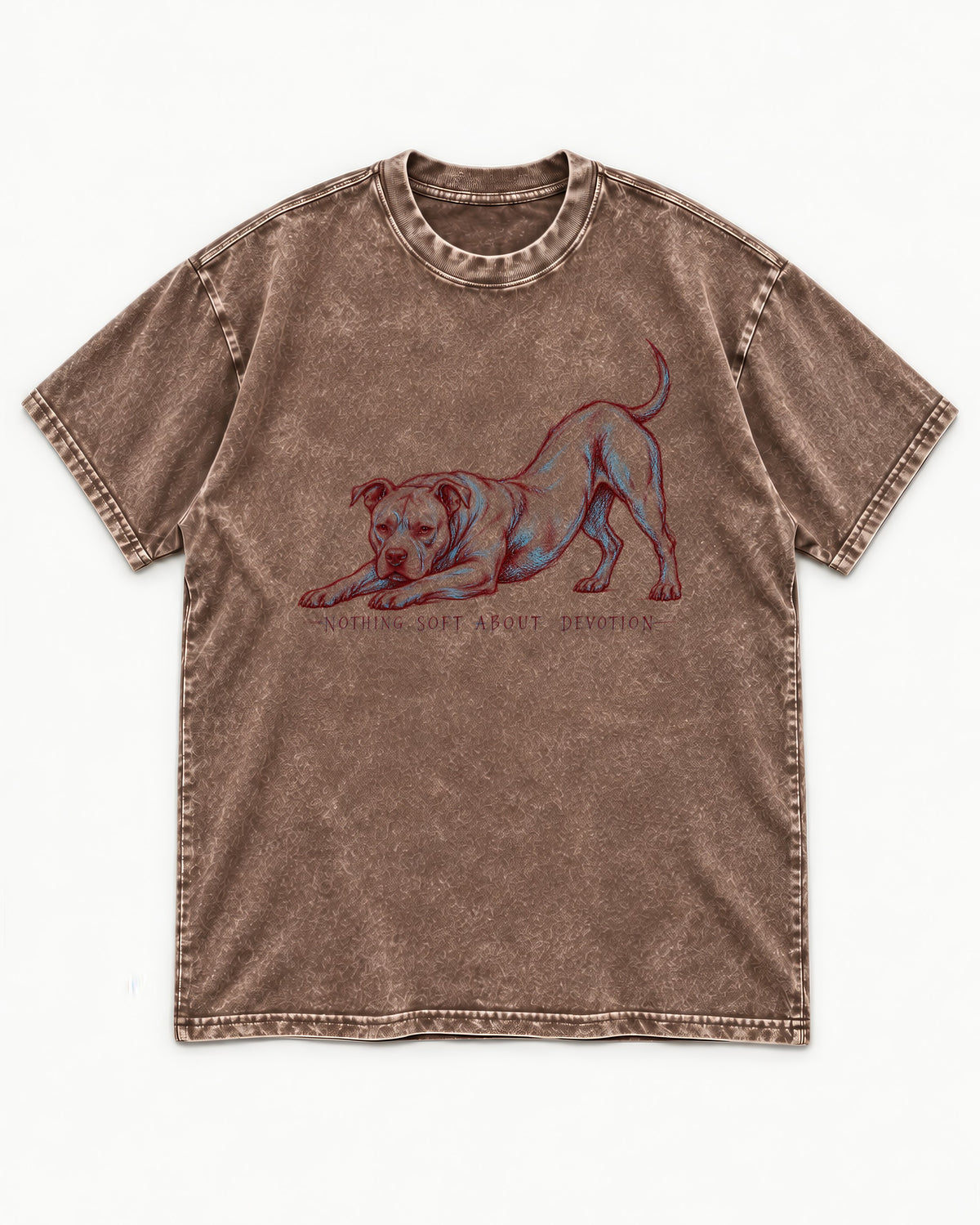 Nothing Soft About Pitbull Devotion Washed Tee in Coffee, flat lay product photo
