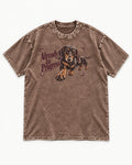 Dachshund Already in Progress Washed Tee in Coffee, flat lay product photo