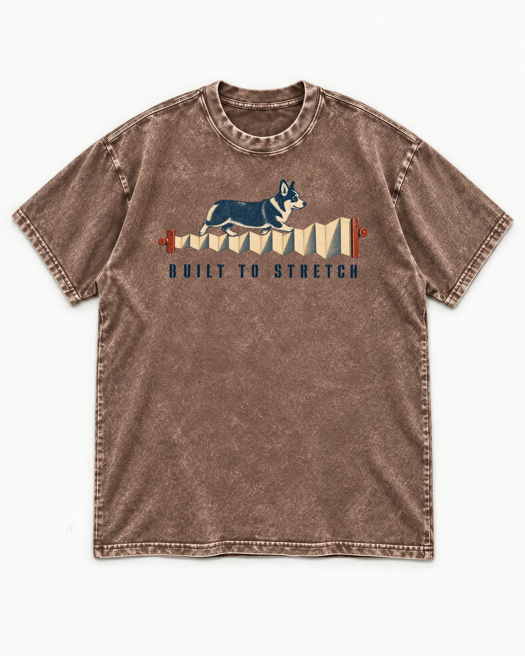 Corgi Built to Stretch Accordion Graphic Washed Tee in Coffee, flat lay product photo