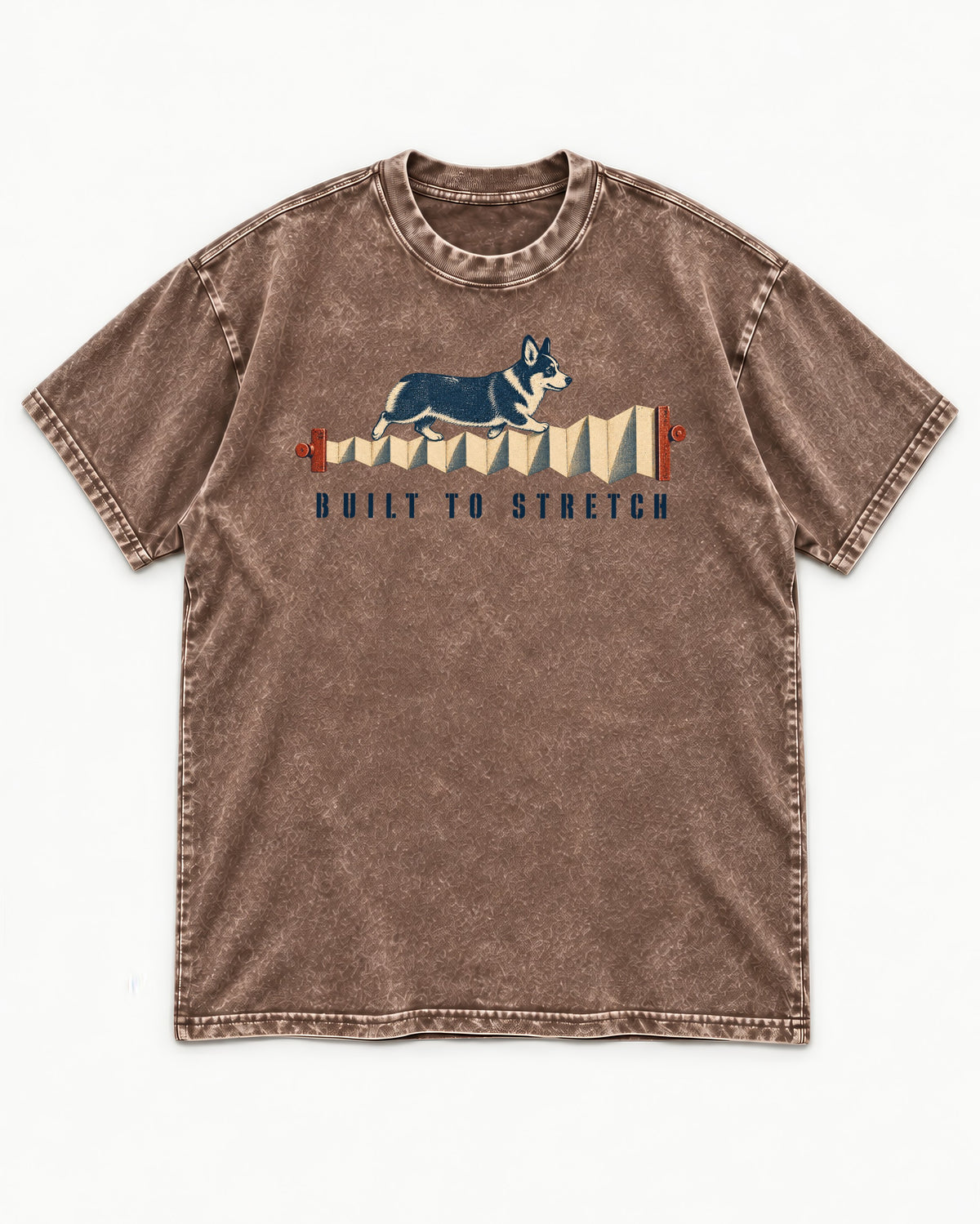 Corgi Built to Stretch Accordion Graphic Washed Tee in Coffee, flat lay product photo