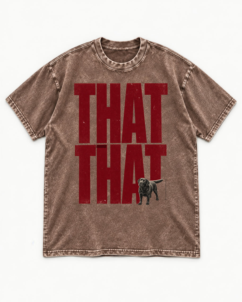 That That Labrador Retriever Washed Tee in Coffee, flat lay product photo
