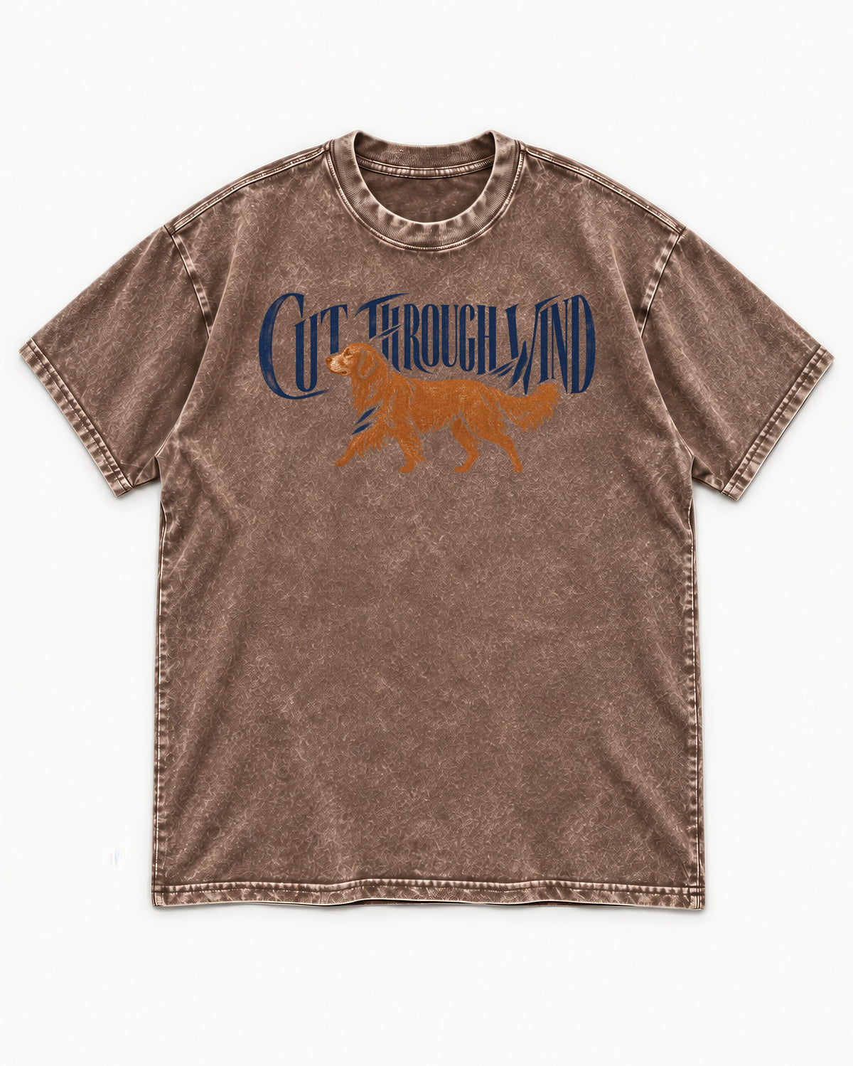 Golden Retriever Cut Through Land Washed Tee in Coffee, flat lay product photo