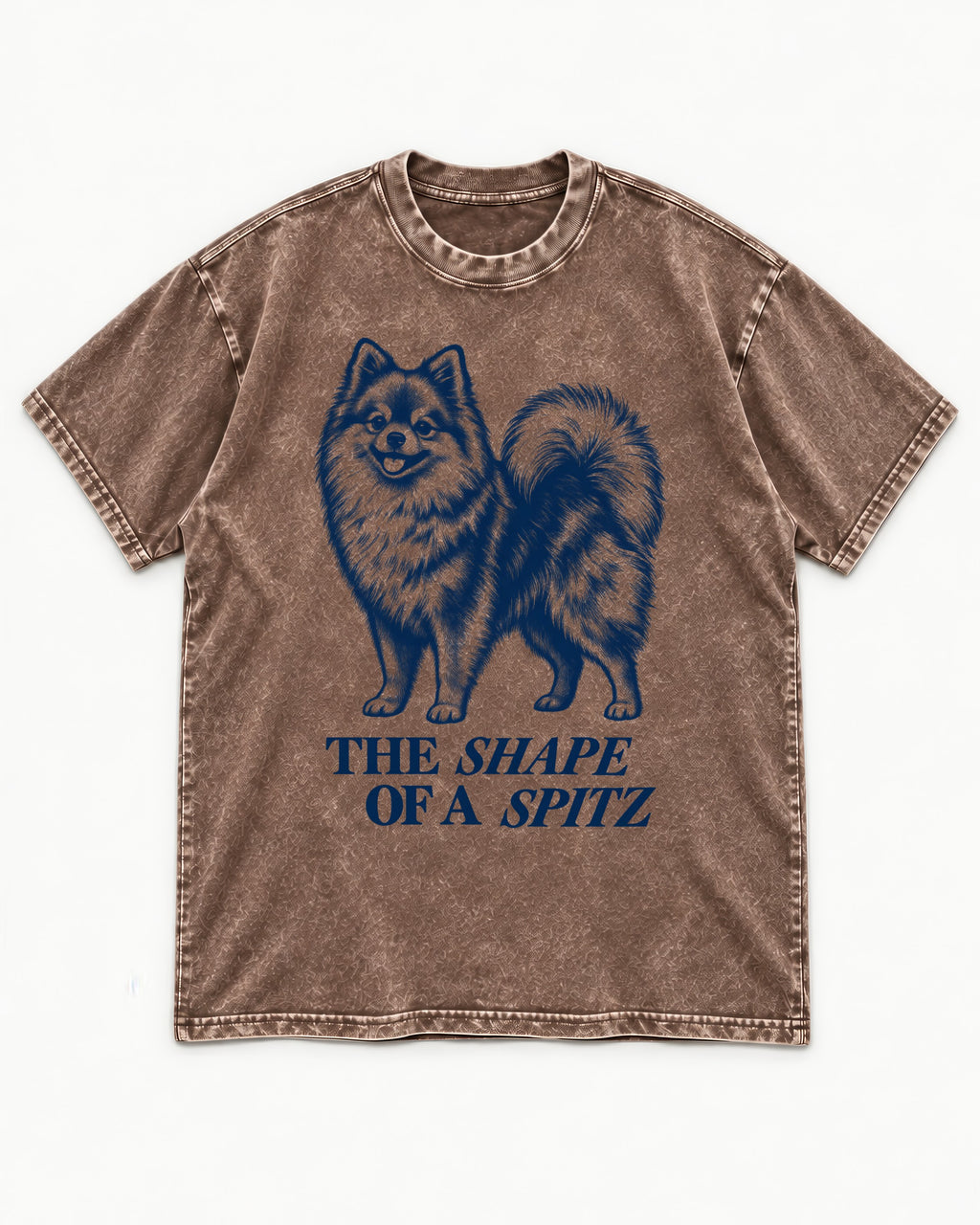 The Shape of a Pomeranian Washed Tee in Coffee, flat lay product photo