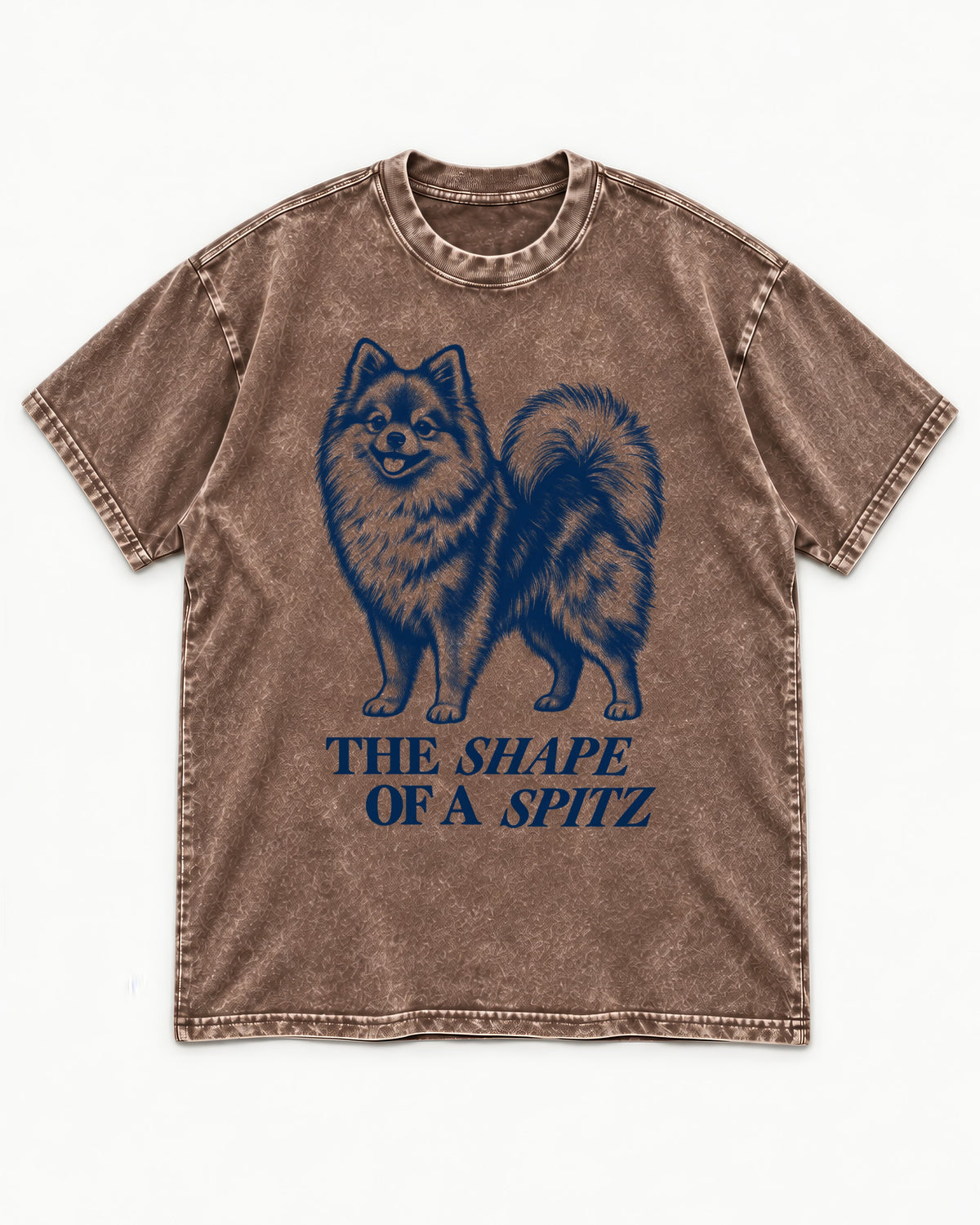 The Shape of a Pomeranian Washed Tee in Coffee, flat lay product photo