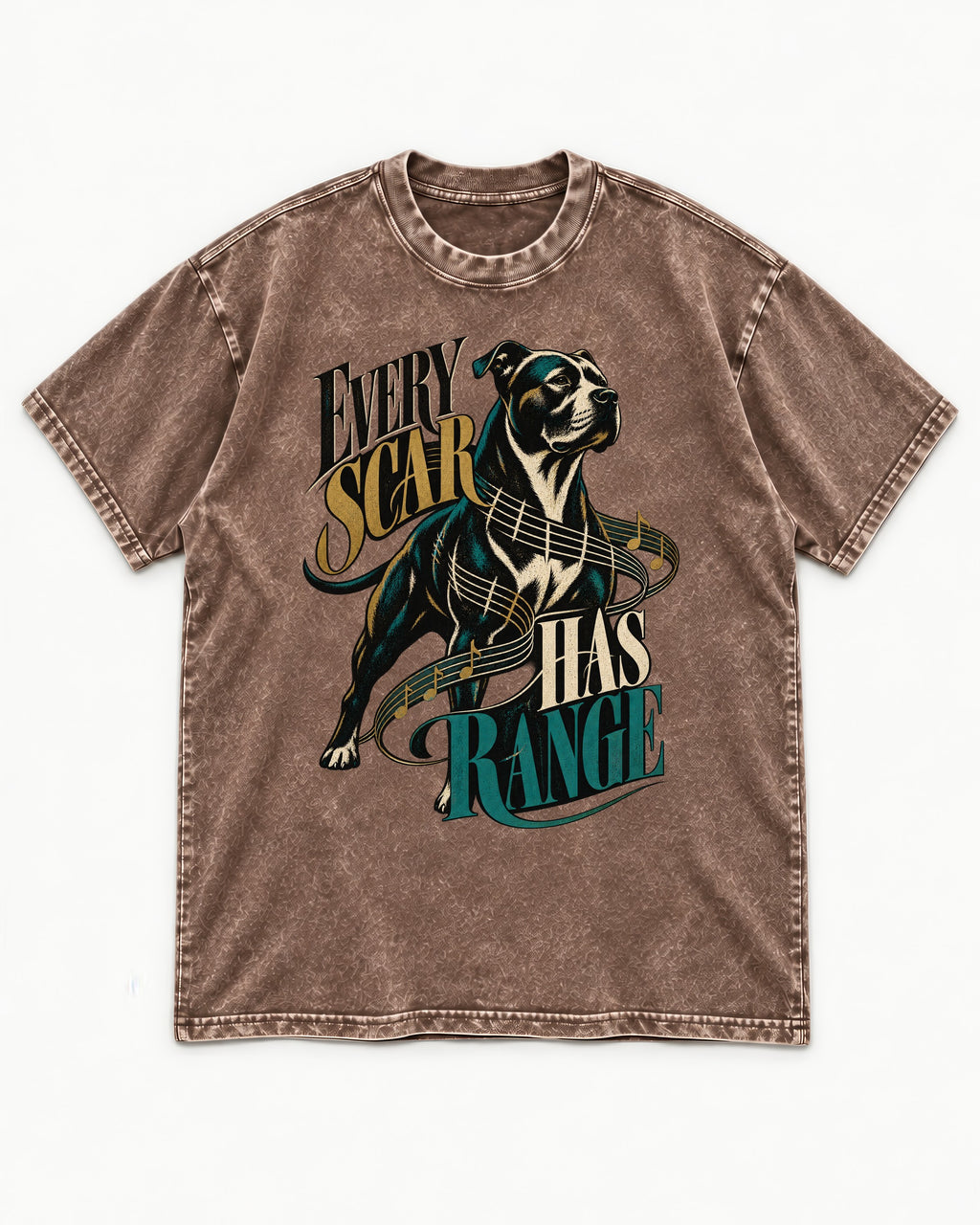 Every Pitbull Scar Has Range Washed Tee in Coffee, flat lay product photo