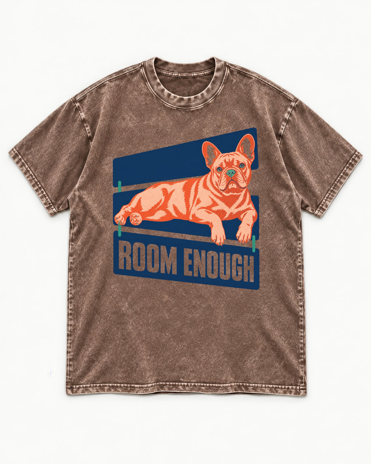 Room Enough for Frenchie Washed Tee in Coffee, flat lay product photo