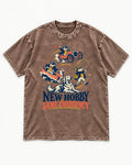 Golden Retriever New Hobby Same Emergency Washed Tee in Coffee, flat lay product photo