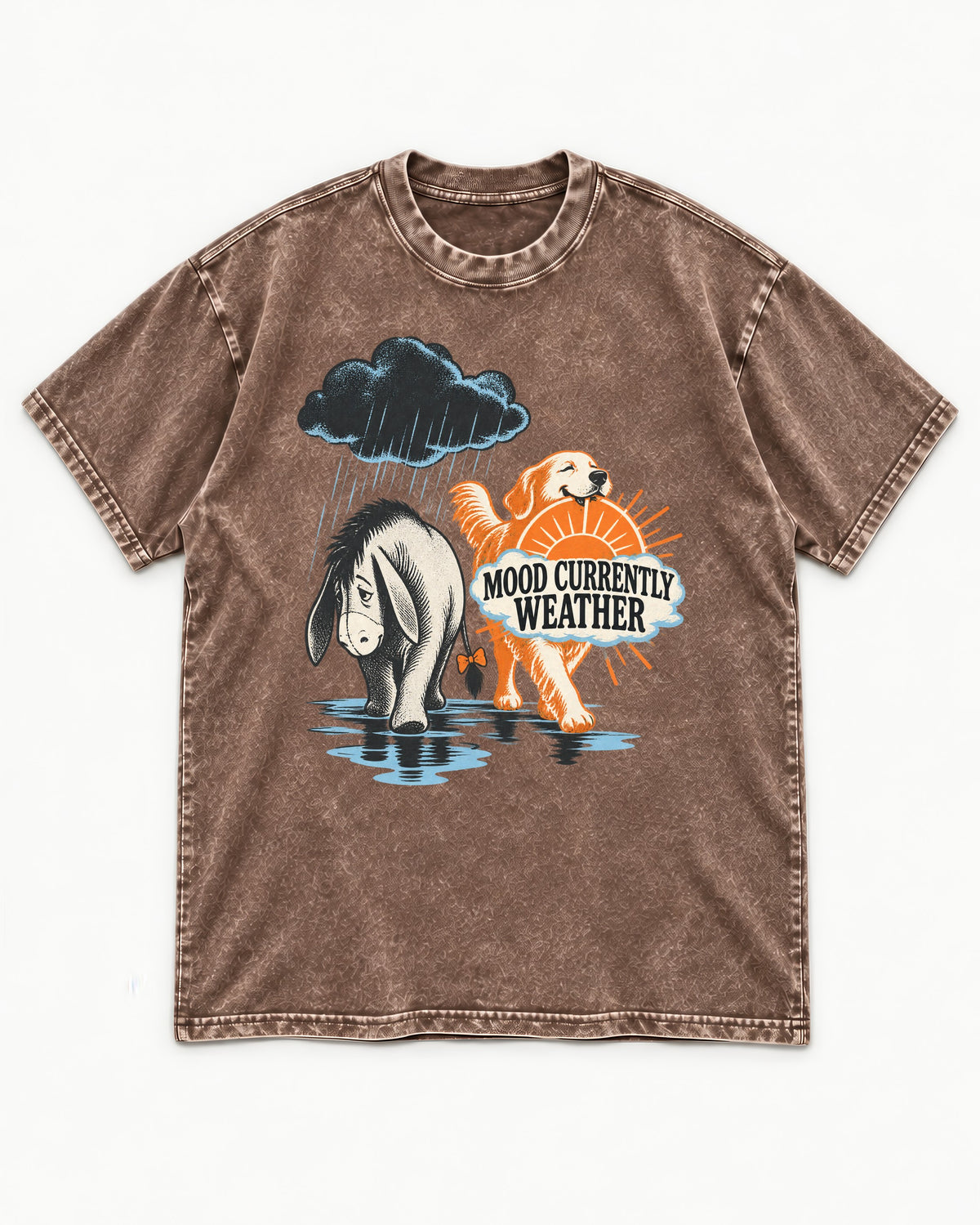 Mood Currently Golden Retriever Weather Washed Tee in Coffee, flat lay product photo