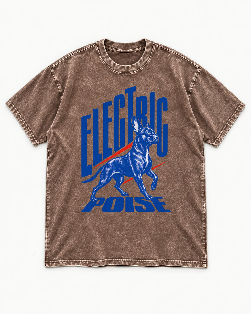 Boston Terrier Electric Poise Washed Tee in Coffee, flat lay product photo