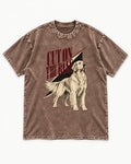 Cut on the Bias Golden Retriever Washed Tee in Coffee, flat lay product photo