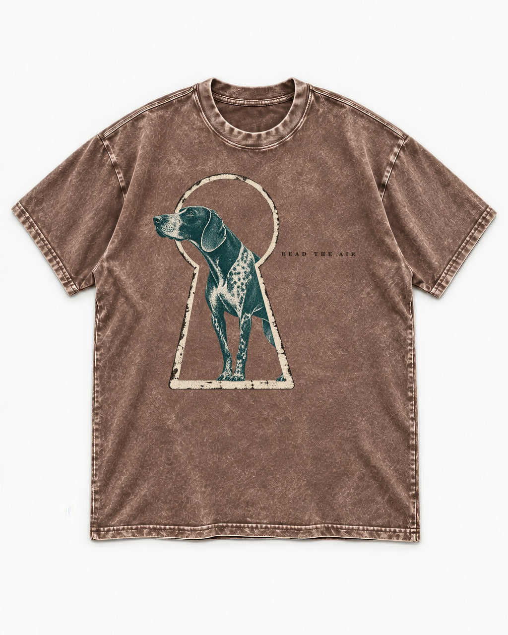 Read the Air German Shorthaired Pointer Washed Tee in Coffee, flat lay product photo