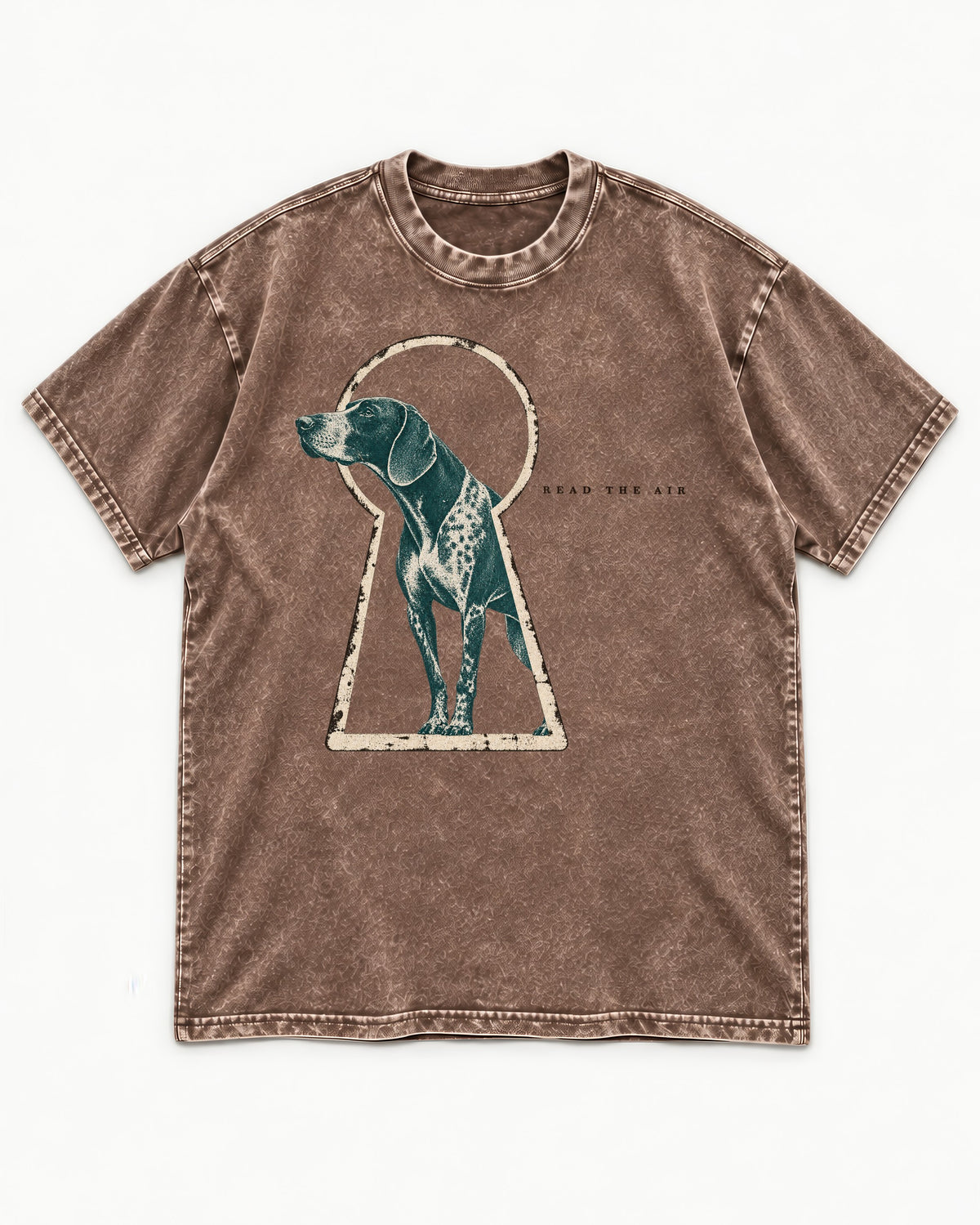 Read the Air German Shorthaired Pointer Washed Tee in Coffee, flat lay product photo