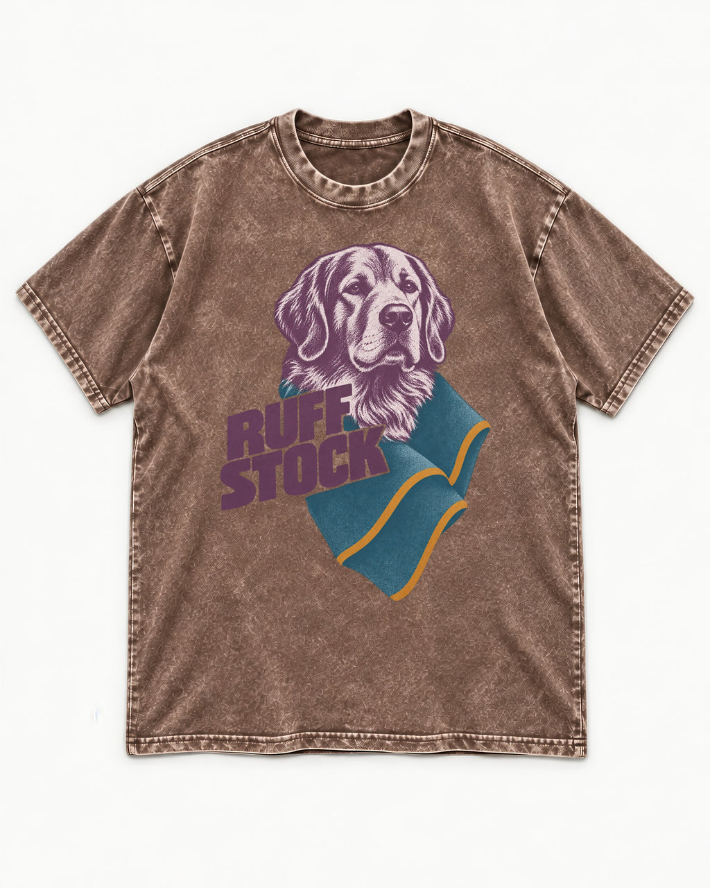 Golden Retriever Ruff Stock Washed Tee in Coffee, flat lay product photo