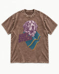 Golden Retriever Ruff Stock Washed Tee in Coffee, flat lay product photo