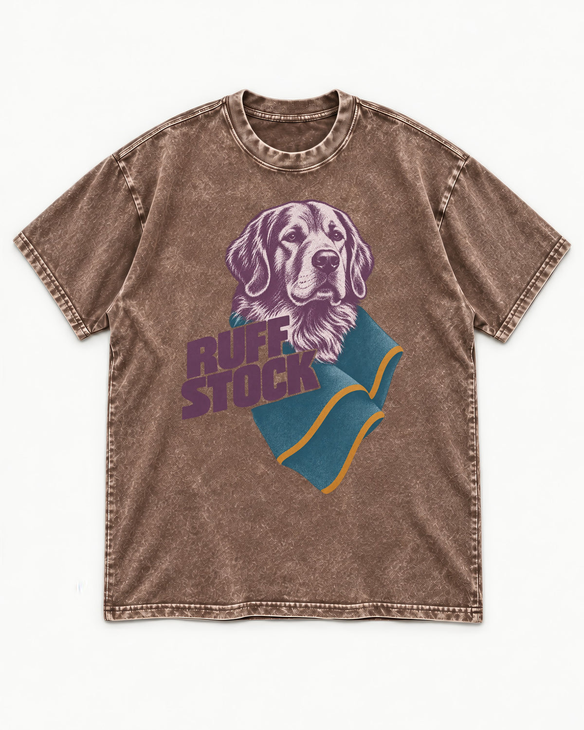 Golden Retriever Ruff Stock Washed Tee in Coffee, flat lay product photo