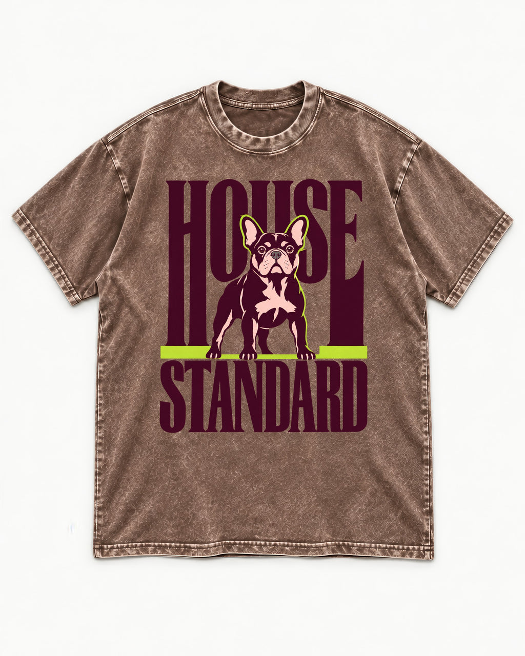 Frenchie House Standard Washed Tee in Coffee, flat lay product photo