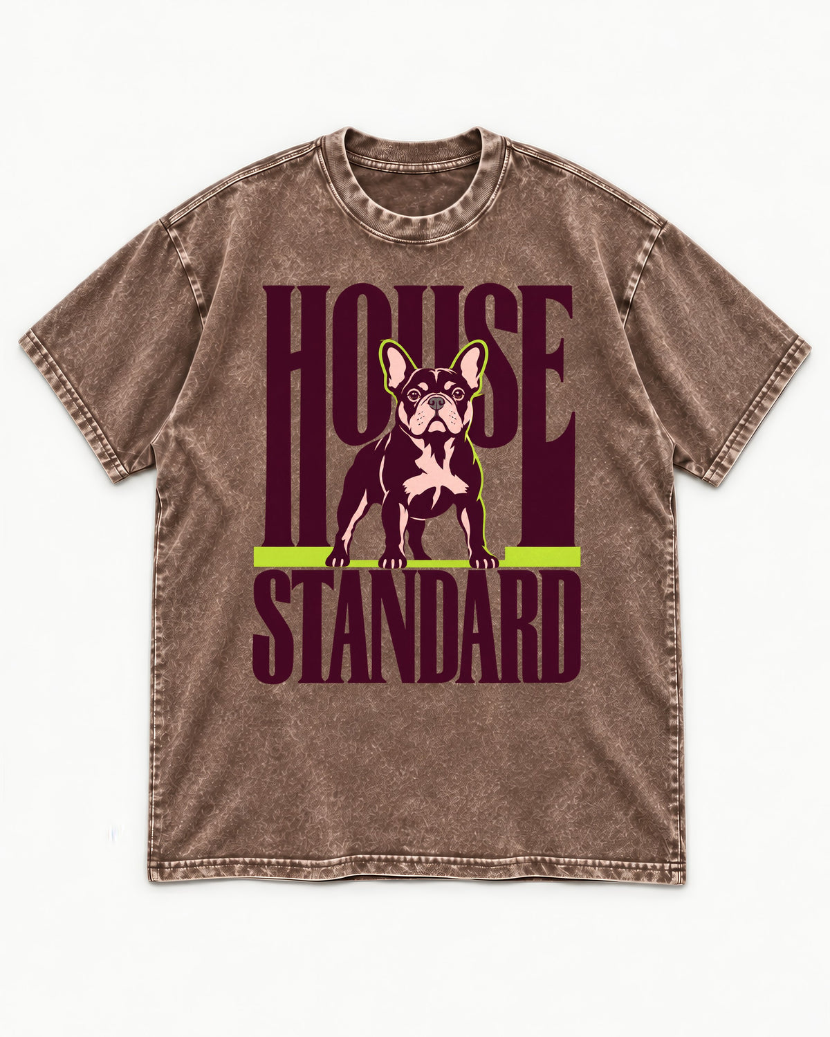 Frenchie House Standard Washed Tee in Coffee, flat lay product photo