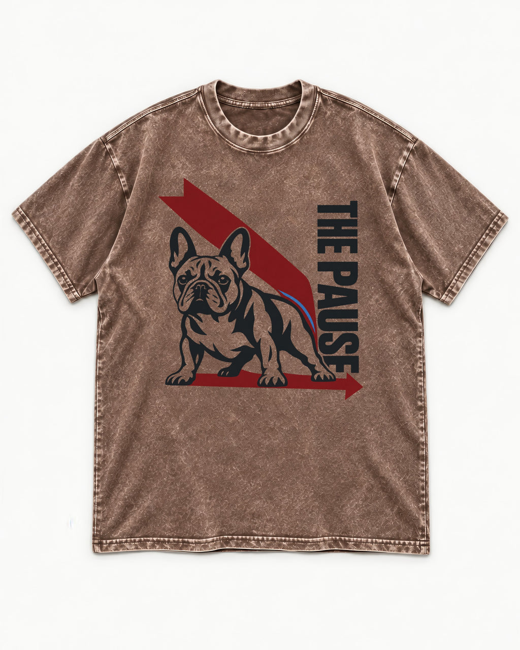 The Frenchie Pause Washed Tee in Coffee, flat lay product photo