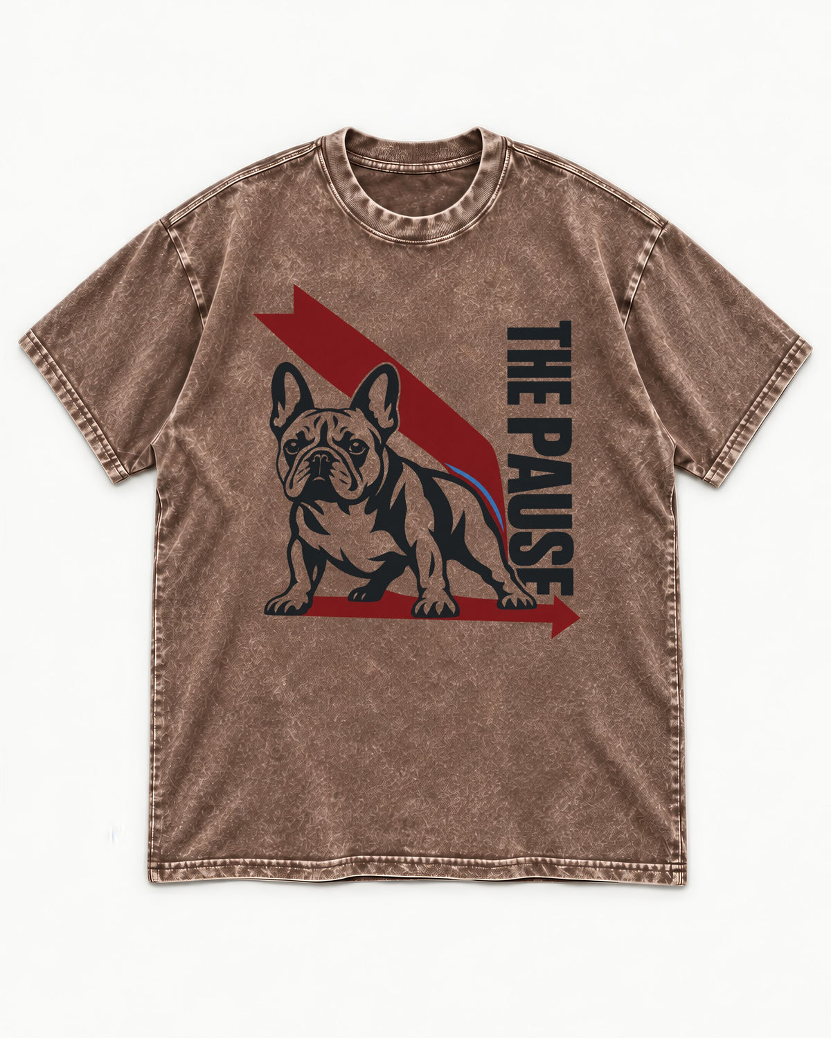 The Frenchie Pause Washed Tee in Coffee, flat lay product photo
