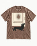 Dachshund Frosted Door Sentinel Graphic Washed Tee in Coffee, flat lay product photo