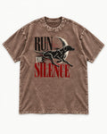 Run the Silence German Shorthaired Pointer Washed Tee in Coffee, flat lay product photo