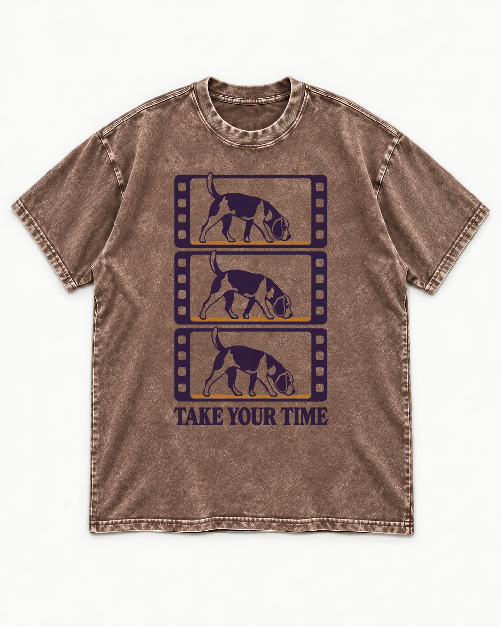 Beagle Take Your Time Washed Tee in Coffee, flat lay product photo