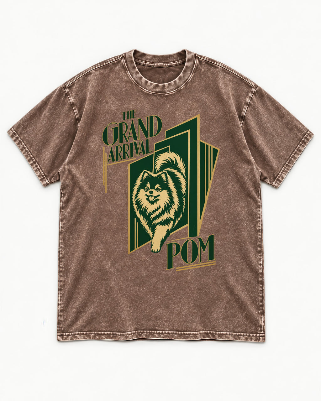 The Grand Arrival Pomeranian Washed Tee in Coffee, flat lay product photo