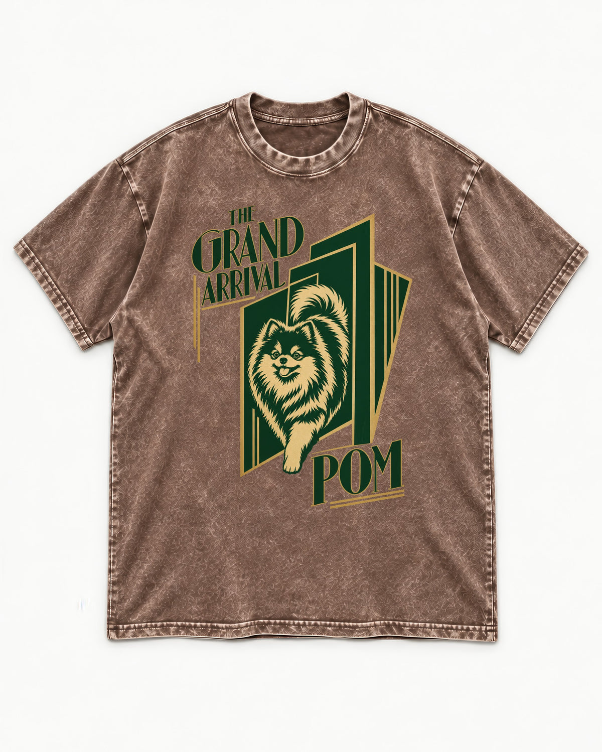 The Grand Arrival Pomeranian Washed Tee in Coffee, flat lay product photo