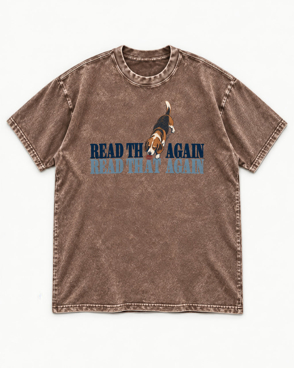 Read That Again Beagle Washed Tee in Coffee, flat lay product photo