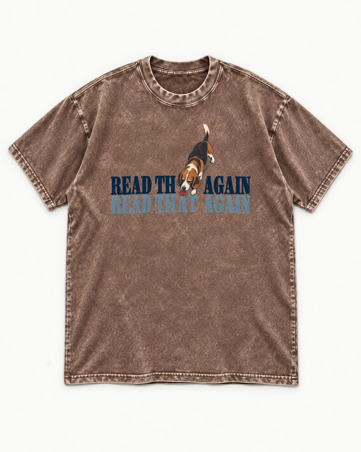 Read That Again Beagle Washed Tee in Coffee, flat lay product photo
