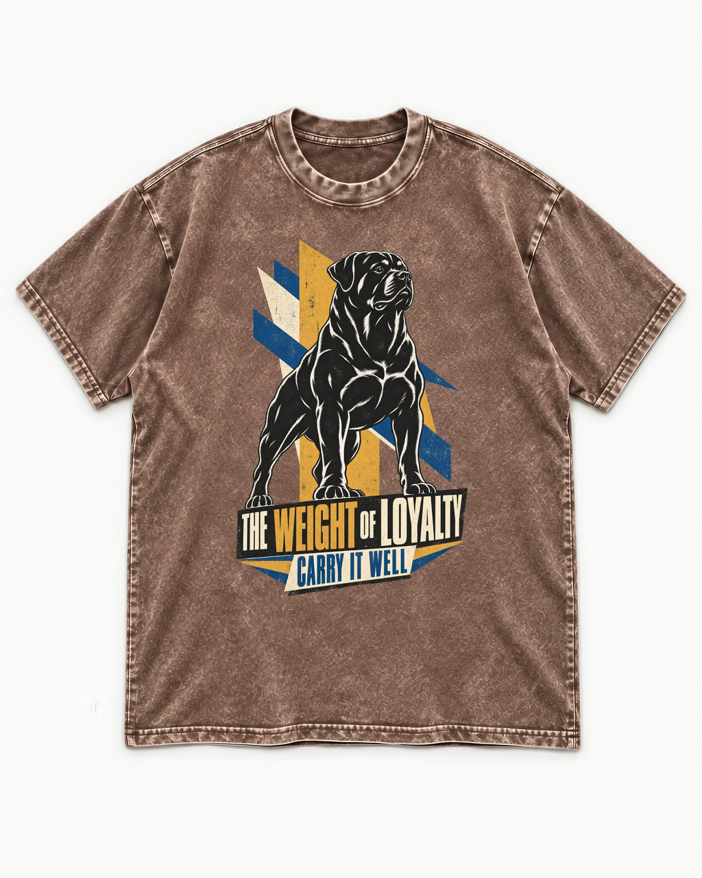 Rottweiler Weight of Loyalty Washed Tee in Coffee, flat lay product photo