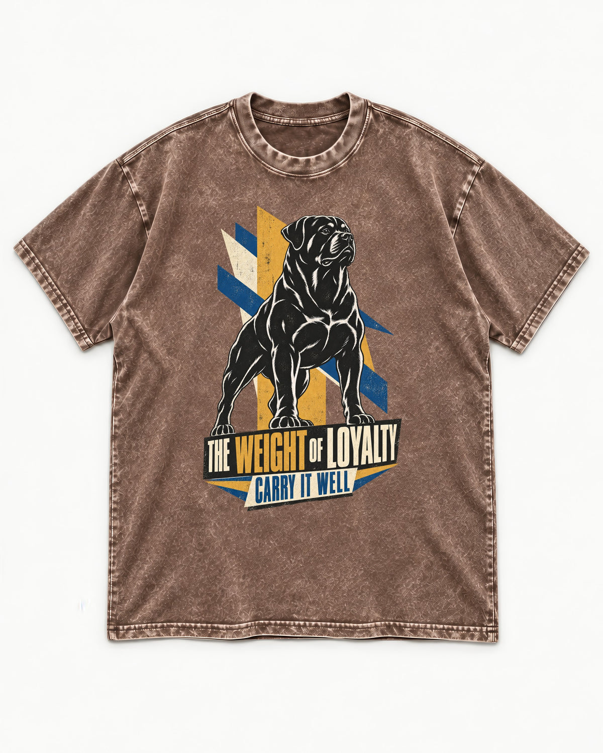 Rottweiler Weight of Loyalty Washed Tee in Coffee, flat lay product photo