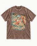 Born Ready Slightly Late English Bulldog Washed Tee in Coffee, flat lay product photo
