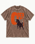 Open a Little More Beagle Washed Tee in Coffee, flat lay product photo
