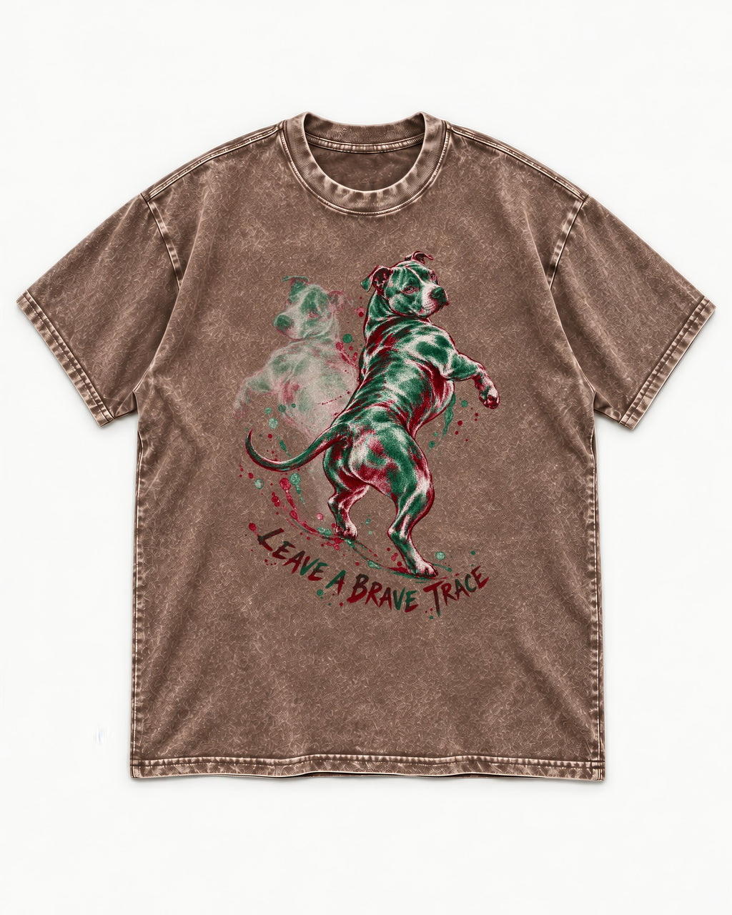 Pitbull's Brave Trace Washed Tee in Coffee, flat lay product photo