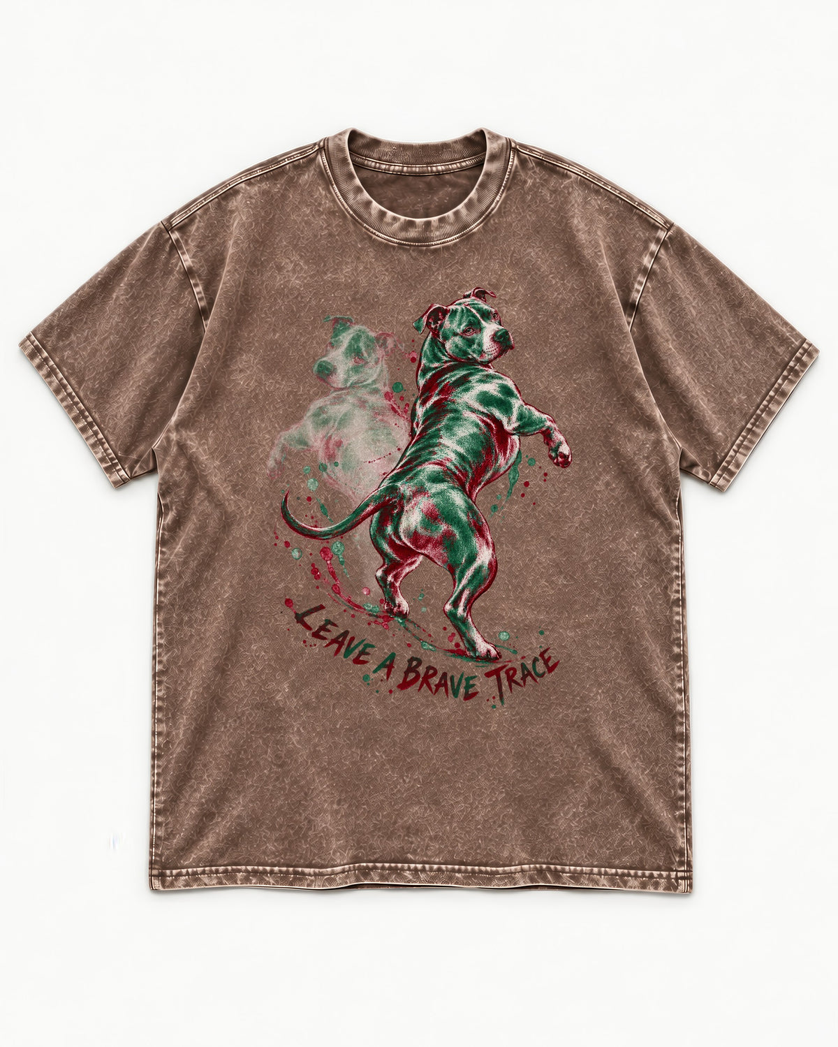Pitbull's Brave Trace Washed Tee in Coffee, flat lay product photo
