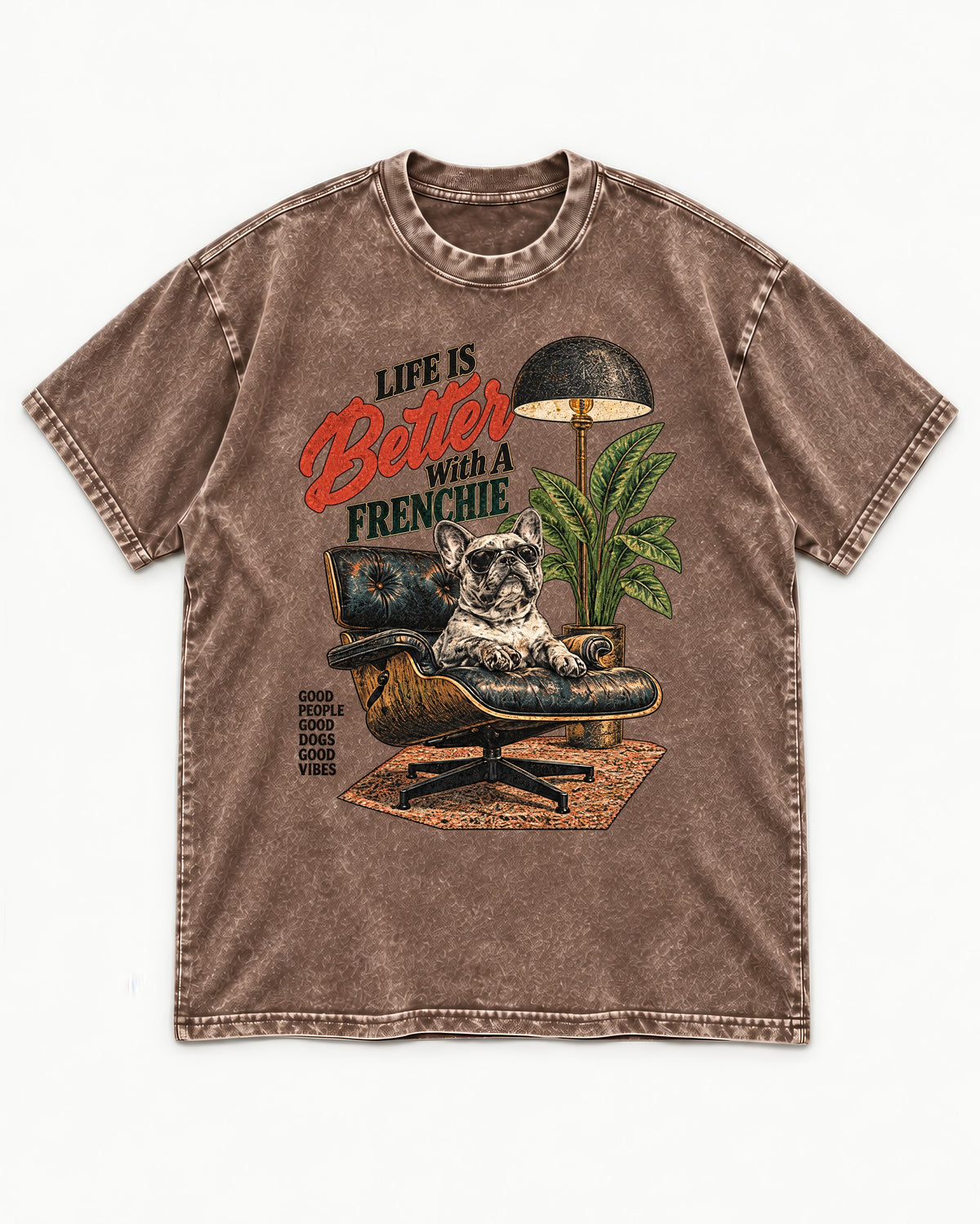 Better with a Frenchie Washed Tee in Coffee, flat lay product photo