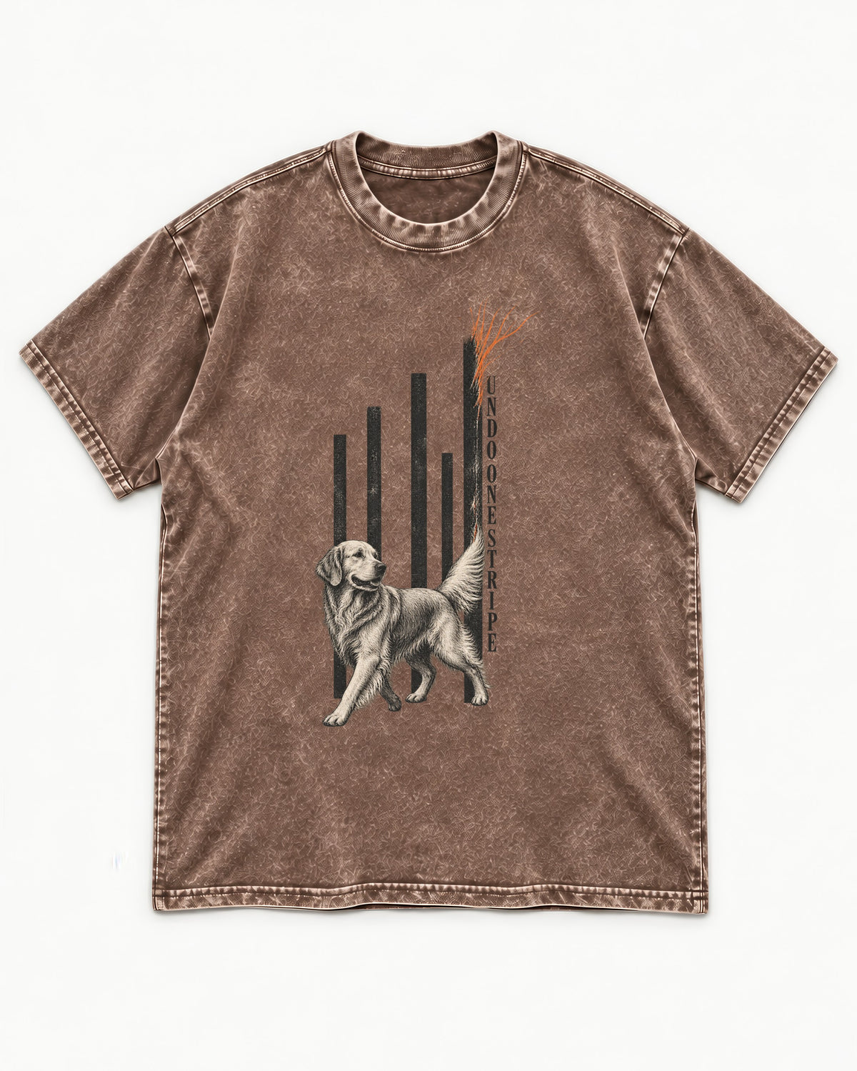 Undo One Stripe Golden Retriever Washed Tee in Coffee, flat lay product photo