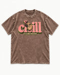 Frenchie Chill Washed Tee in Coffee, flat lay product photo