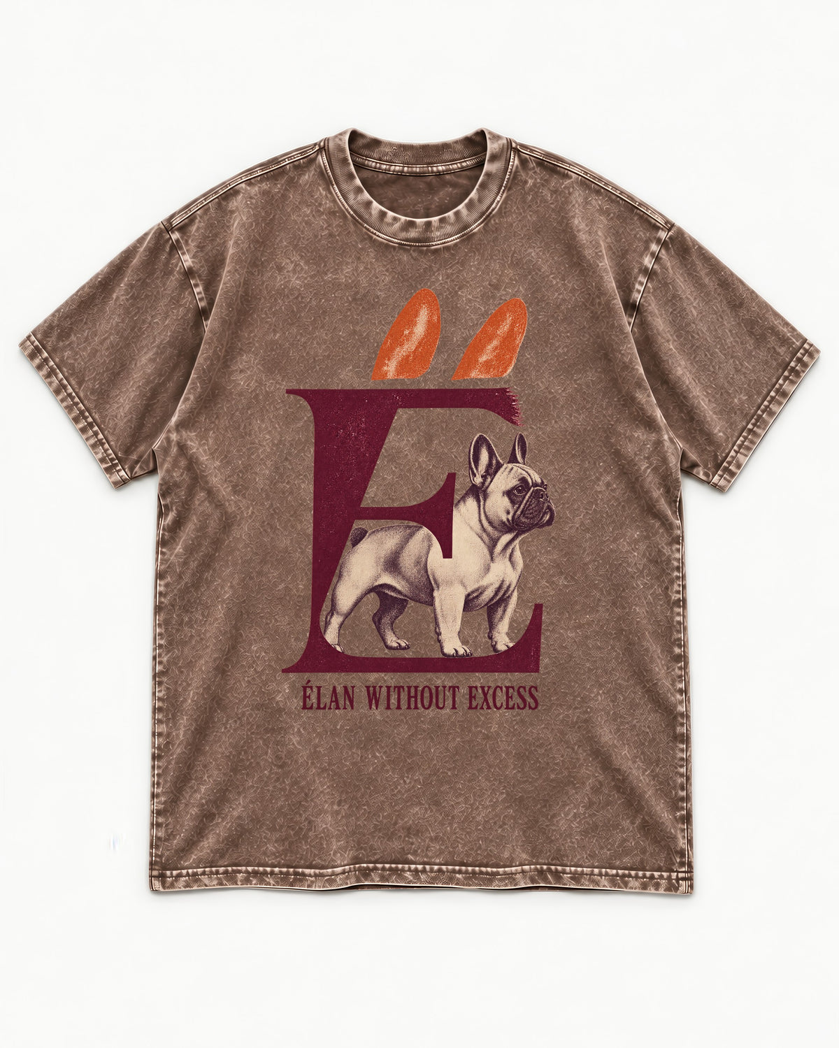 Frenchie Without Excess Washed Tee in Coffee, flat lay product photo