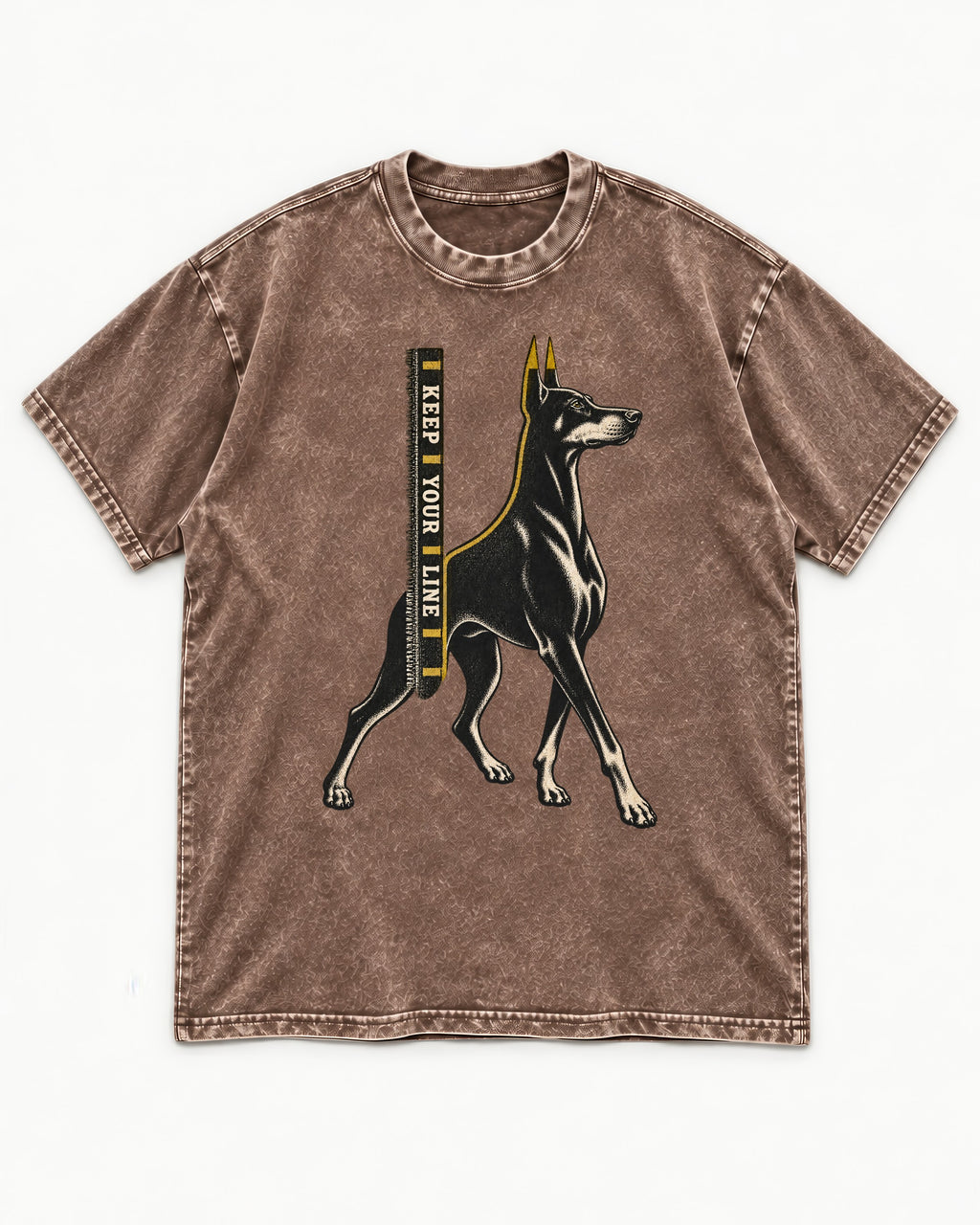 Keep Your Line Doberman Washed Tee in Coffee, flat lay product photo