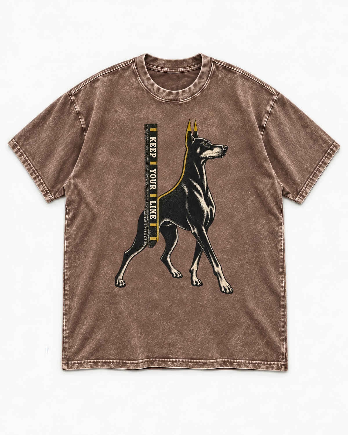 Keep Your Line Doberman Washed Tee in Coffee, flat lay product photo