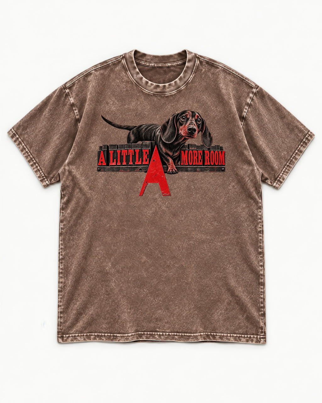 More Room for Dachshund Washed Tee in Coffee, flat lay product photo