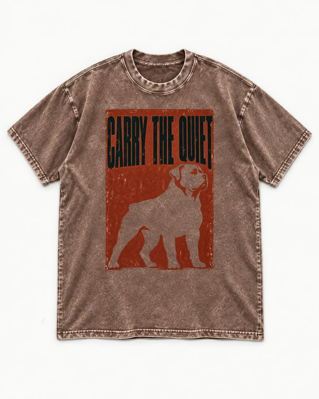 Rottweiler Carry the Quiet Washed Tee in Coffee, flat lay product photo