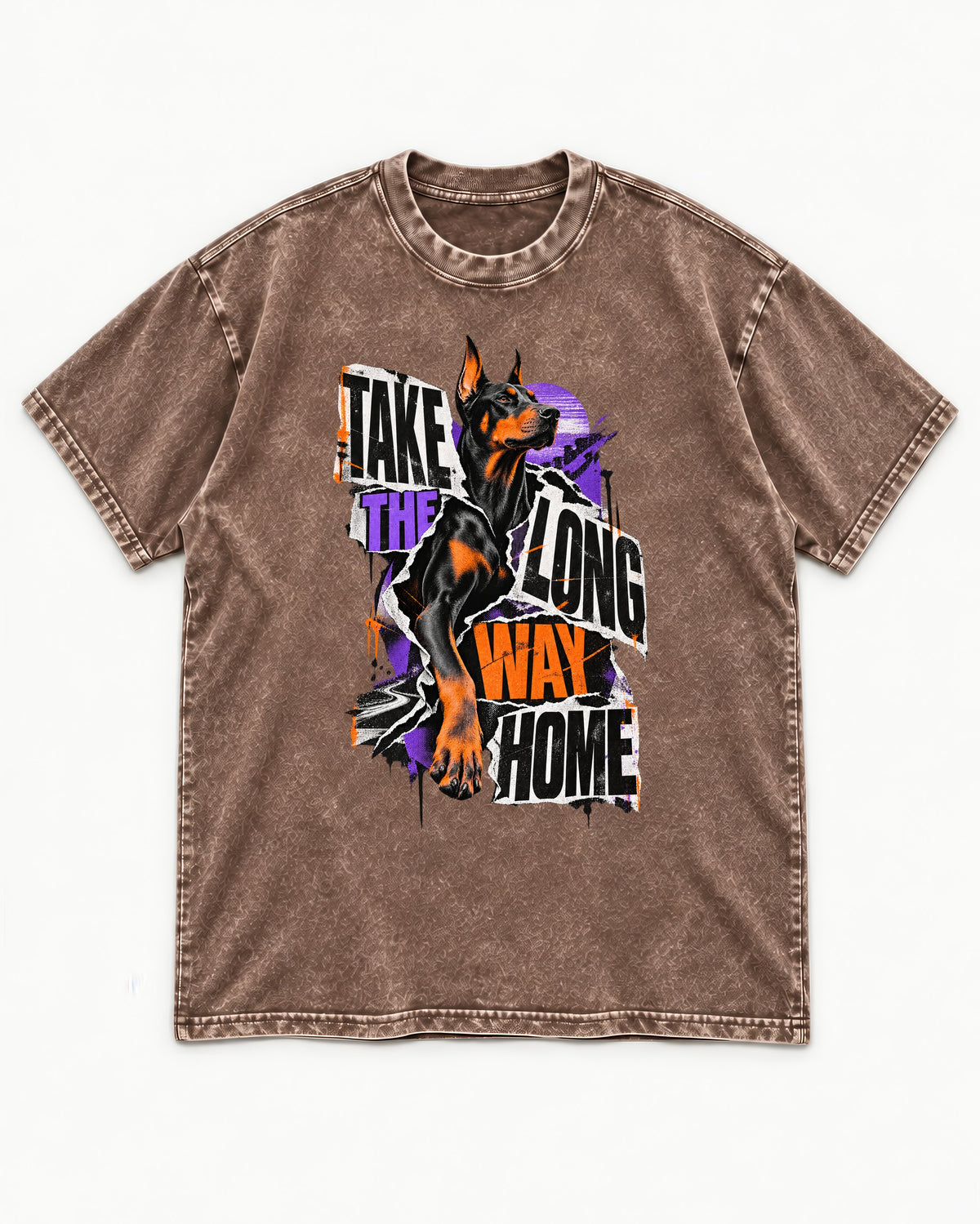 Doberman Long Way Home Washed Tee in Coffee, flat lay product photo