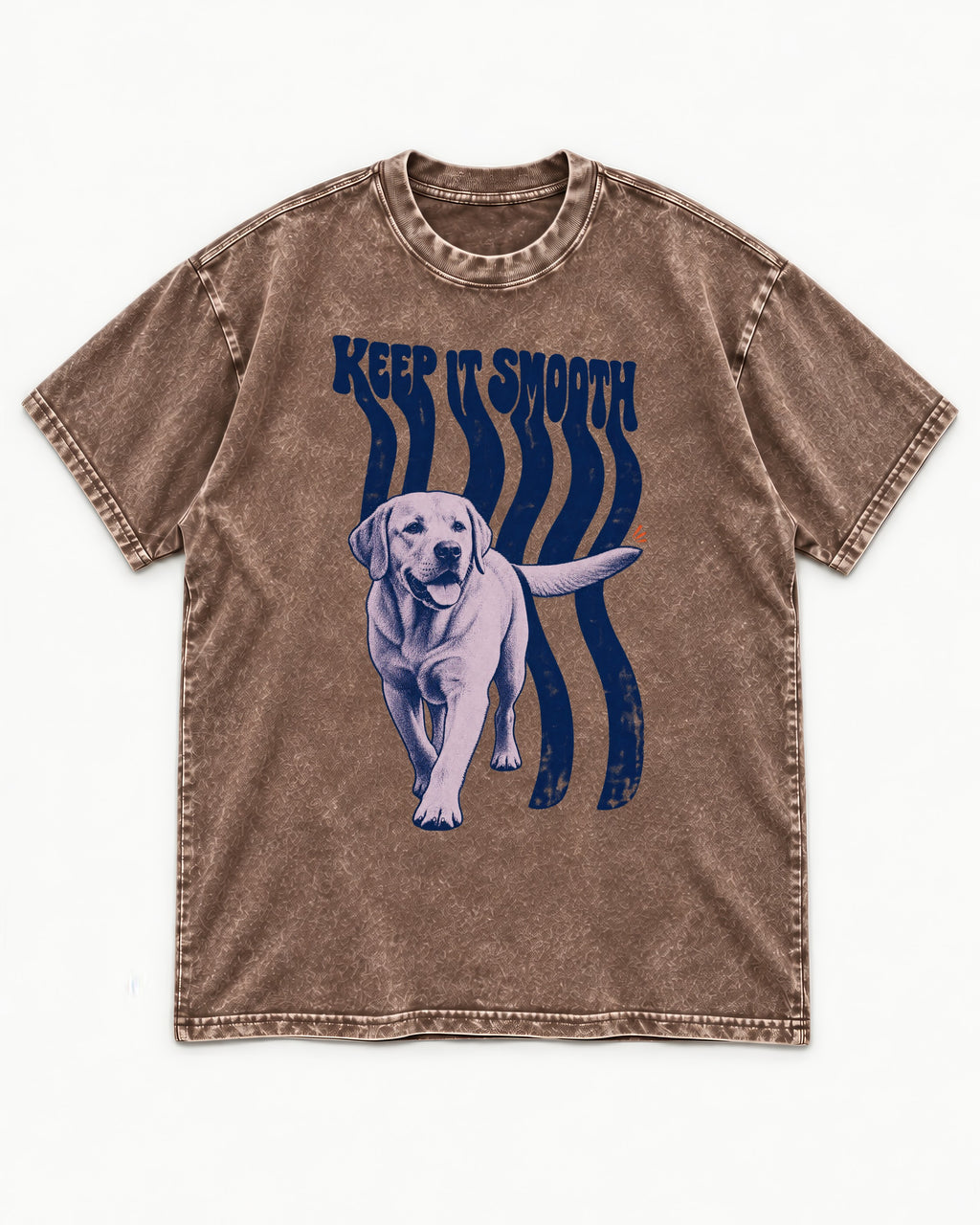 Keep It Smooth Labrador Retriever Washed Tee in Coffee, flat lay product photo