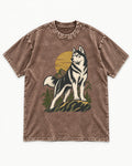 Husky Born to Roam Washed Tee in Coffee, flat lay product photo
