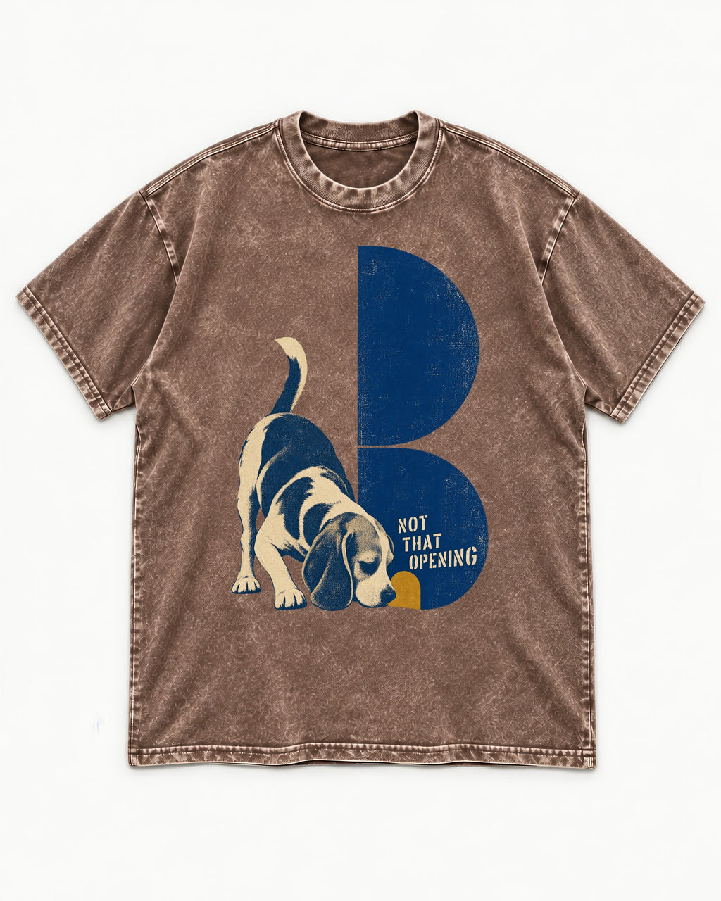 Not That Opening Beagle Washed Tee in Coffee, flat lay product photo