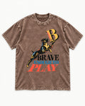 Boxer Brave Enough to Play Washed Tee in Coffee, flat lay product photo