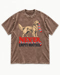 Never Empty Mouthed Golden Retriever Washed Tee in Coffee, flat lay product photo